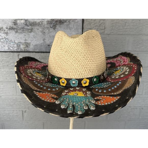 Bullhead Gypsy Queen Platinum Collection Leather Straw Hat Western Brim 3 3/4 Sm main image 10